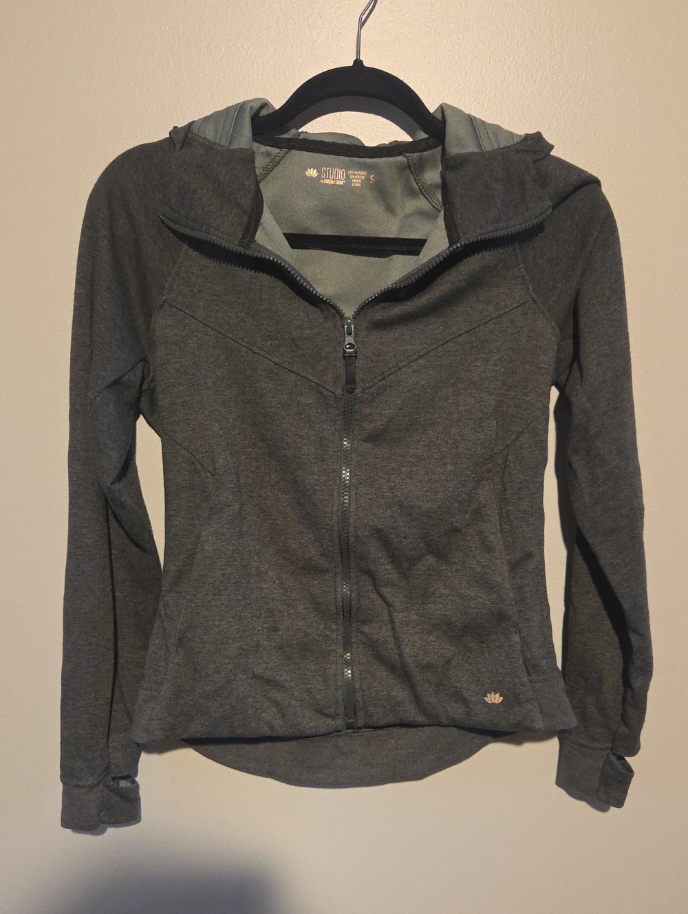 Studio Olive Grey Full-Zip Hooded Sweatshirt